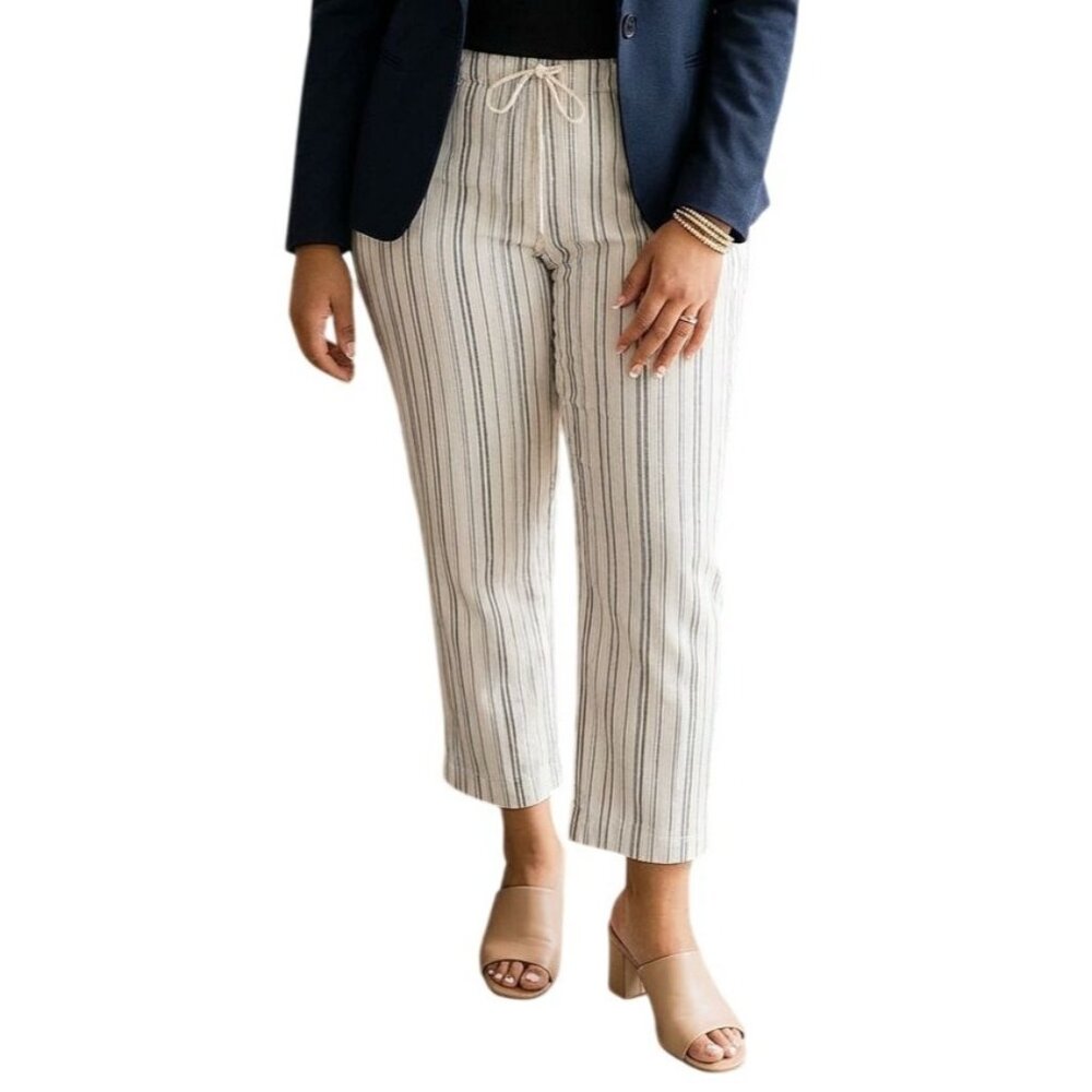 Valerie Stevens Size Large Pants Striped Drawstring Front & Elastic Waist